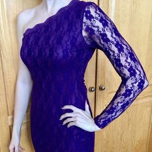 Women Purple Lace One Shoulder Bodycon Dress